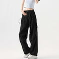 thumbnail image 2 of hotojiny Cargo Pants Women Button Low Rise Drawstring Bow Tie Sweatpants Streetwear Cute Casual Pockets Hiking Wide Leg Trousers, 2 of 7