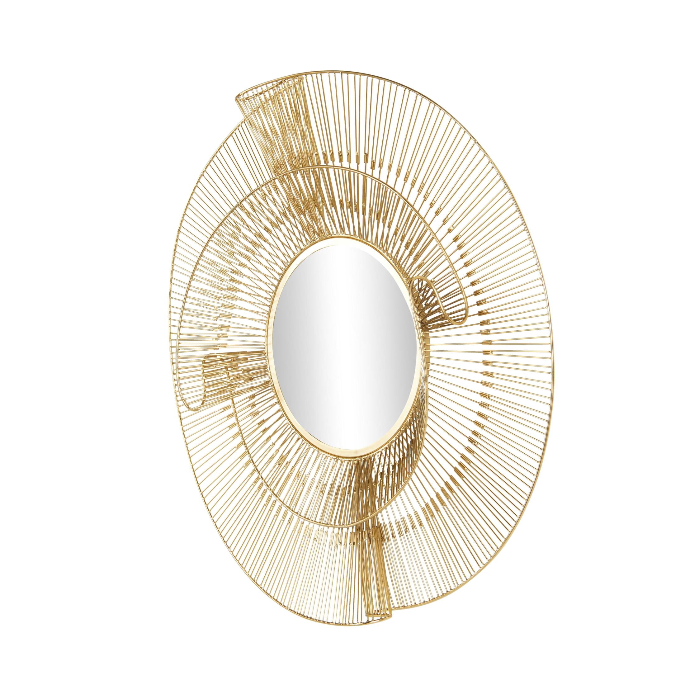 DecMode 35" x 35" Gold Layered Starburst Wall Mirror with Wire Starburst Rays