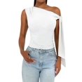 thumbnail image 3 of Women'S Ruched One Off the Shoulder Tank Tops Asymmetrical Neck Tie Shoulder Going Out Top White M, 3 of 9