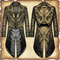 thumbnail image 5 of Men's Fashion Festival Performance Gothic Punk Tailcoat Jacket Black Brocade Brocade Wedding Jacket, 5 of 8
