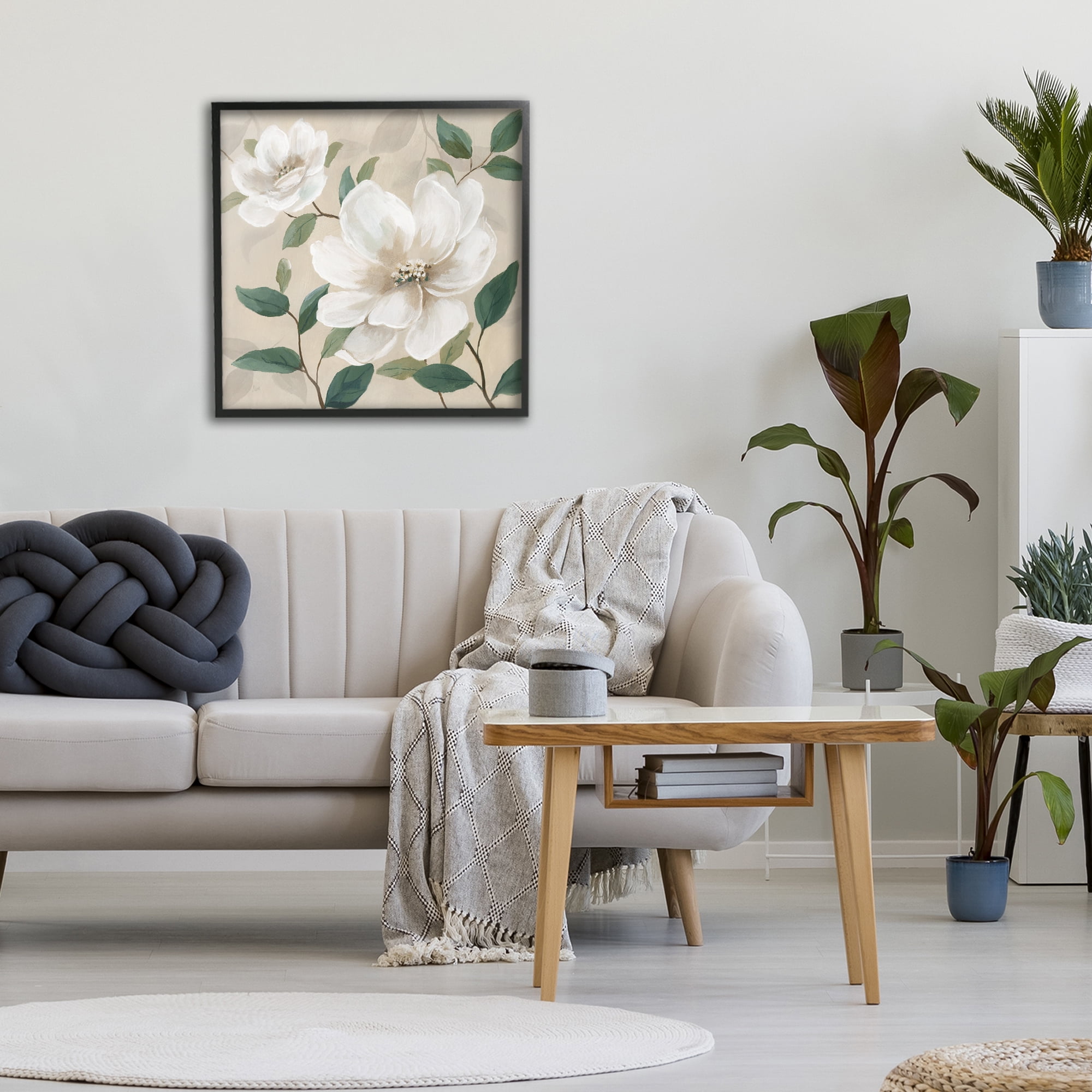 Stupell Industries Serene White Blossom with Leaves Black Framed Giclee Art, design by Nan