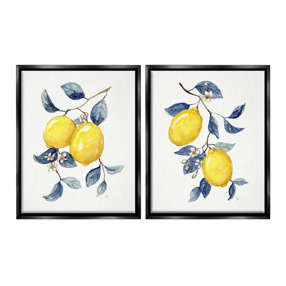 Stupell Industries Budding Lemon Blossoms Food & Beverage Painting Black Floater Framed Canvas Art Print Wall Art, 17 x 21, Set of 2