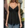 thumbnail image 5 of Women's Sleeveless Babydoll Deep Neck Spaghetti Strap Flared Hem Flowy Tank Top for Daily Wear Black M, 5 of 7