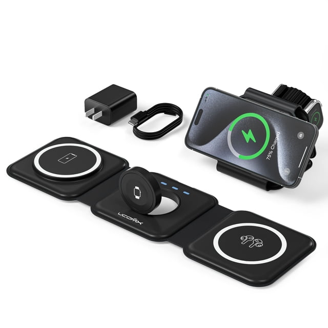 Estación de carga inalámbrica plegable UCOMX 3 en 1 para iPhone