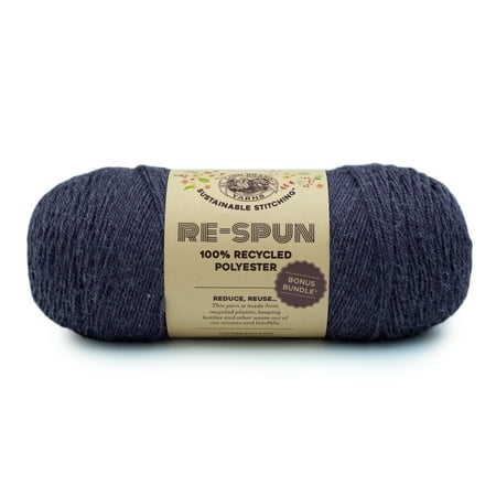 UPC: 0842093129974 | Lion Brand Yarn Re-Spun Bonus Bundle Raisin Medium Recycled Polyester Blue Yarn 1 Pack
