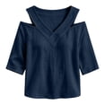thumbnail image 6 of Edvintorg Women's Plus Size Tops Cold Shoulder 3/4 Sleeve V Neck Lightweight Loose Casual Pullover Shirt Fashion Clothing Navy M, 6 of 6