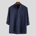thumbnail image 2 of JTieacloth Free Button Down Shirt Male Stand Collar Casual Solid Long Sleeve Shirt Button Shirt Blue, 2 of 5