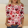 thumbnail image 4 of VALMASS Valentine's Day 3/4 Sleeve Round Neck Shirts Women Casual Cute Heart Print Tee Plus Size Pullover Tops (4XL, A Pink), 4 of 4