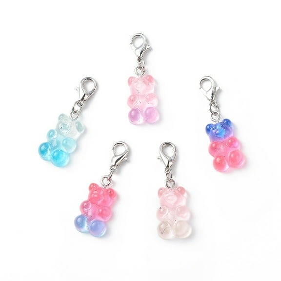 10 pc Transparent Gradient Color Resin Bear Pendant Decorations Lobster Clasp Charms Clip-on Charms for Keychain Purse Backpack Ornament Stitch Marker Mixed Color 34mm