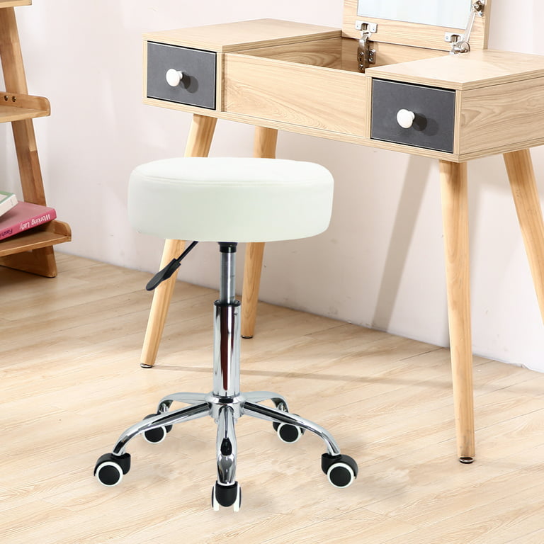 KKTONER PU Leather Round Rolling Stool with Foot Rest Swivel Height Ad
