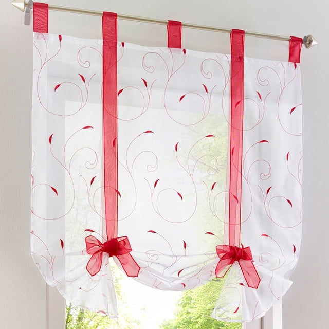 MAWCLOS Tie Up Adjustable Drapes Tier Roman Sheers Tulle Curtains Valances Fashion Light Filtering Half Tab Top Red W:55"x L:55"