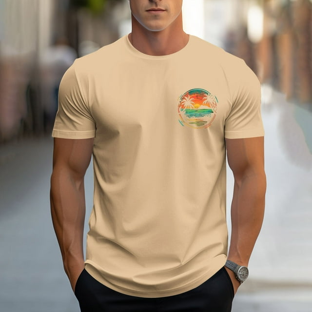 Styesk T-Shirts pour Homme Mode Décontractée Hommes T-shirt de Sport Imprimé Manches Courtes Col Rond Chemisiers Chemises