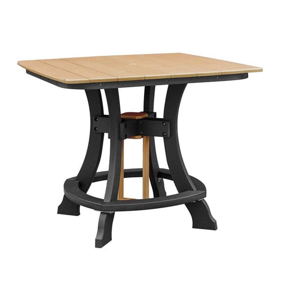 Pemberly Row Coastal Counter Height Square Table in Brown with Built-in Footrest