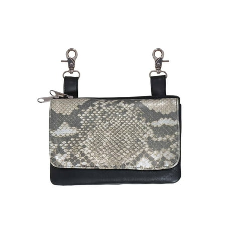 - Shimmer Snake Print Leather Belt Clip Purse