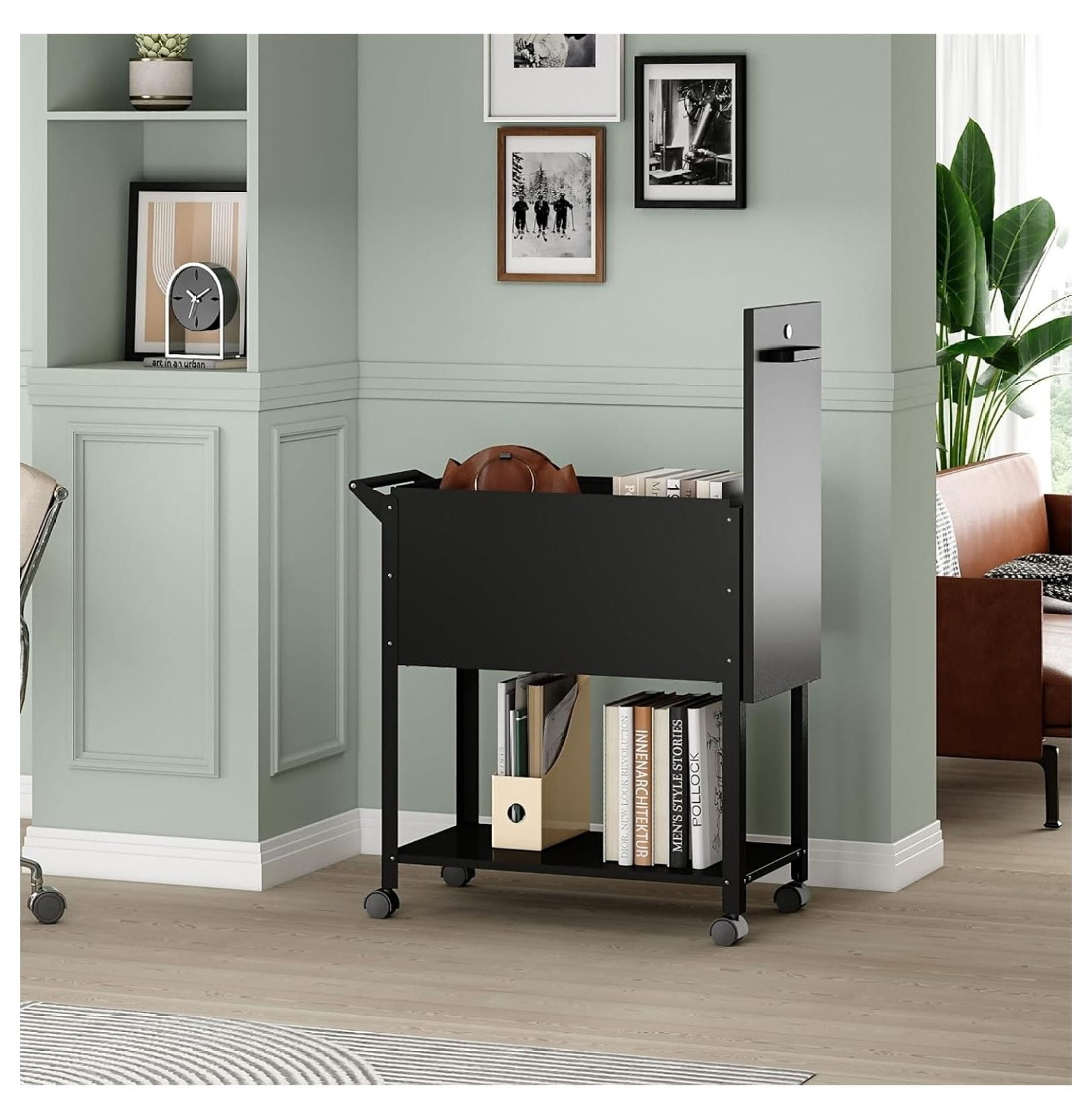 Metal Rolling File Storage Cart with Wheels, Mobile File Cabinet with Lock, Filing Cabinet Organizer for Legal/A4 (Black)