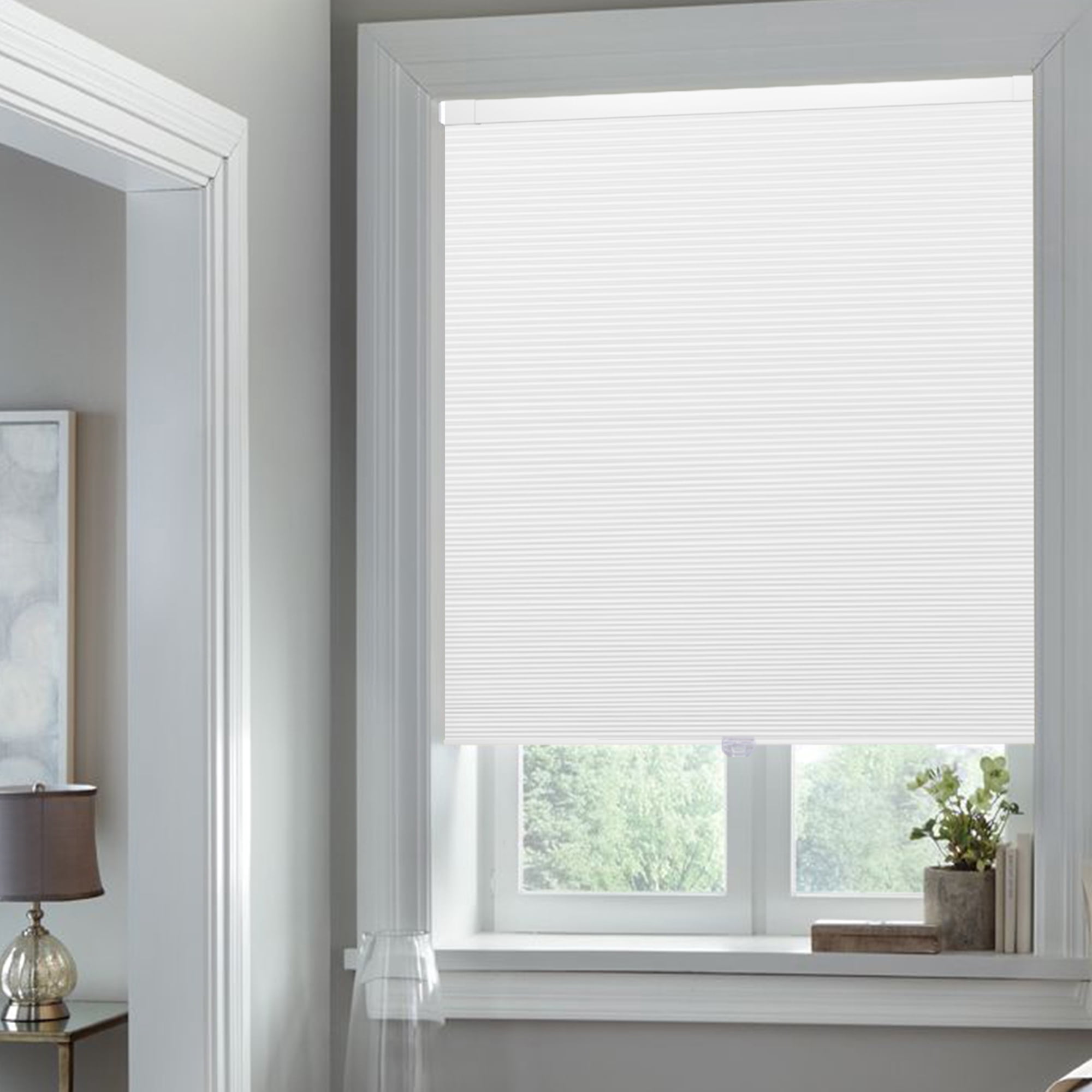 Cordless Cellular Shades No Drill No Tools Blinds Blackout Honeycomb Blinds for Windows Easy to Install Custom Cellular Blinds Privacy Window Blinds Shades, 40 1/2"W x 52"L, Blackout White