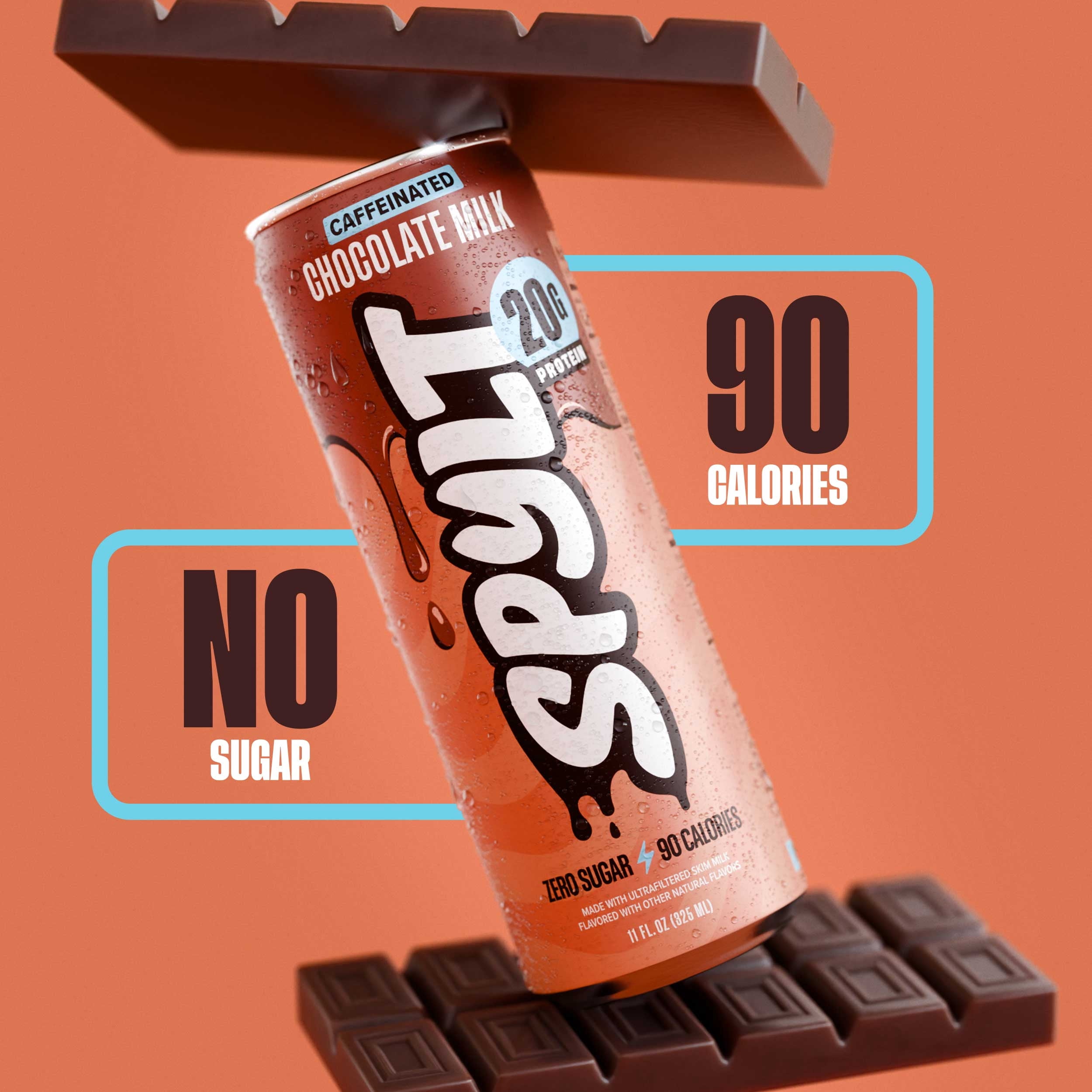SPYLT High Protein Milk, Chocolate, 20g Protein, 60mg Caffeine, Sugar Free, 11 fl oz, 12 Cans - Packaging May Vary