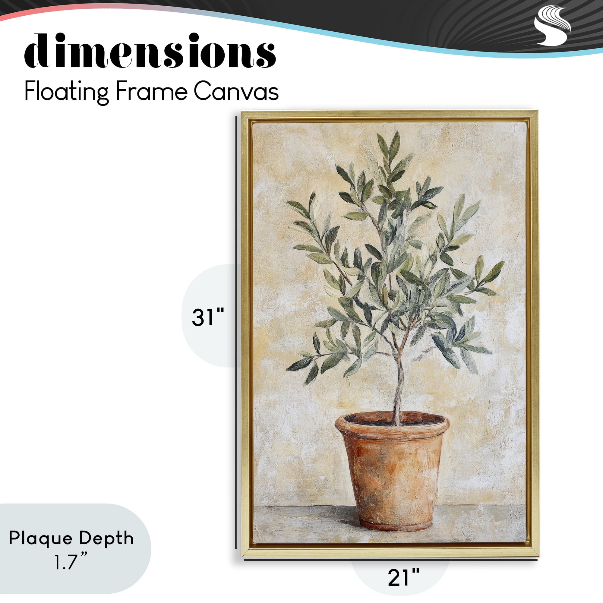 Stupell Industries House Plant in Terracotta Gold Framed Floater Canvas Wall Art, design by Petal Prints Design