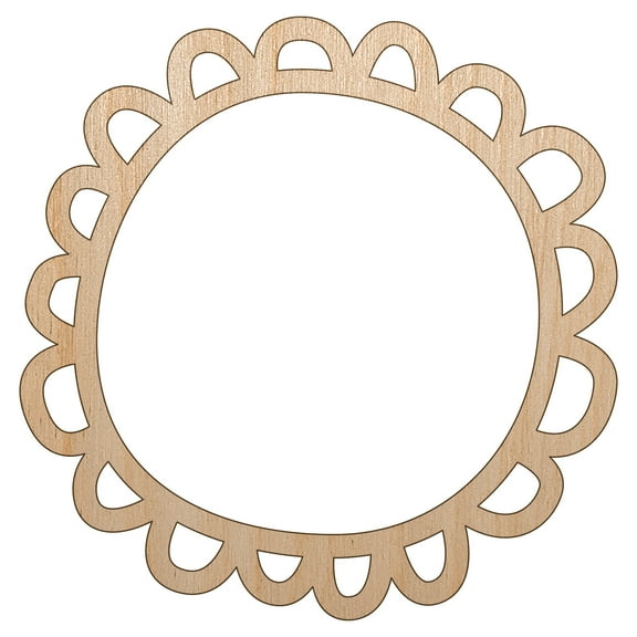 Scalloped Circle Frame Doodle Wood Shape Unfinished Piece Cutout Craft DIY Projects - 4.70 Inch Size - 1/8 Inch Thick
