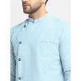 thumbnail image 2 of eloria Traditional Men's Sky Blue Geometric Woven Design Asymmetric Kurta, 2 of 7