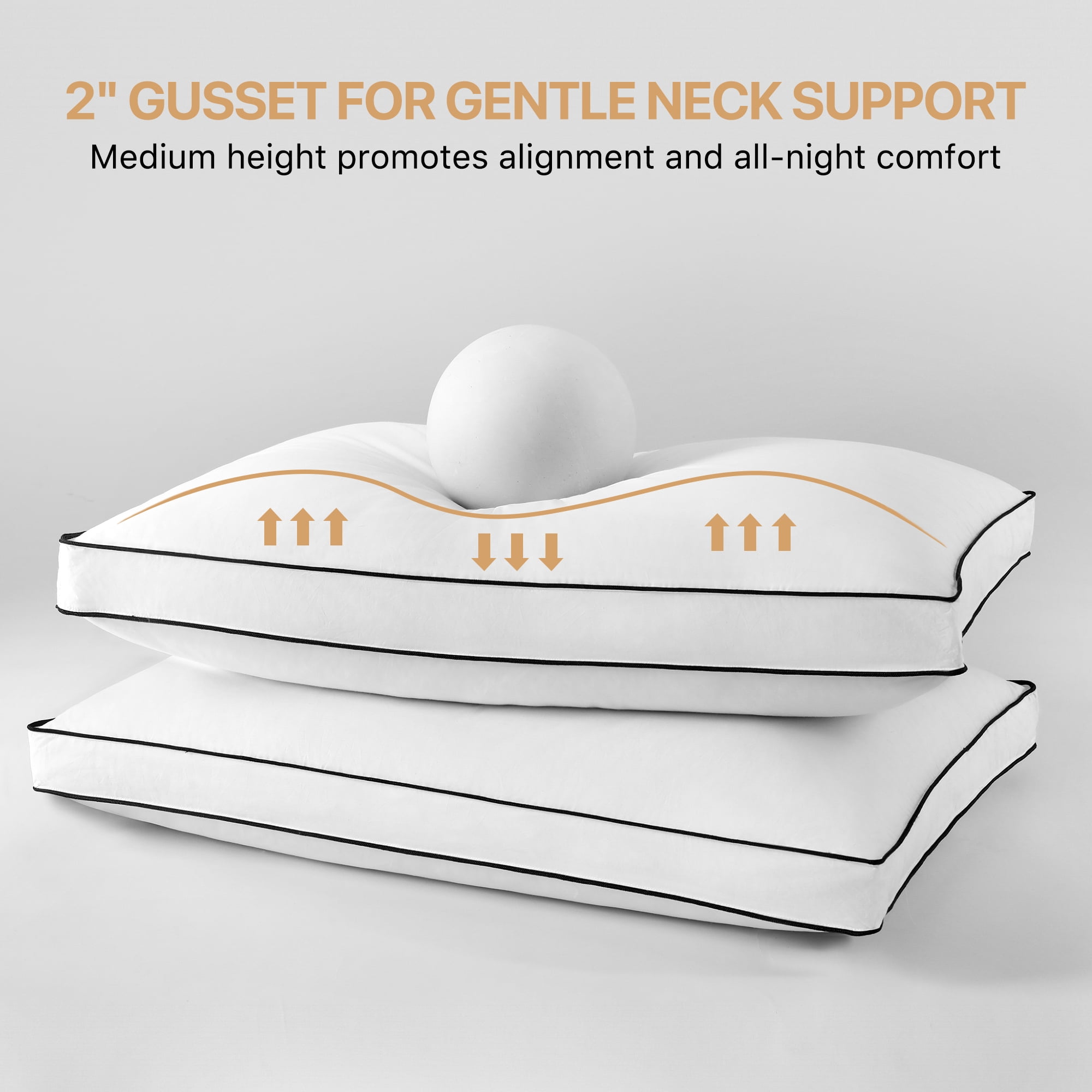 Howsheep Gusseted Feather Down Pillow Set of 2, Medium Firm Hotel Bed Pillows 2 Pack, Queen Size for Side Sleepers, 20 x 30 in