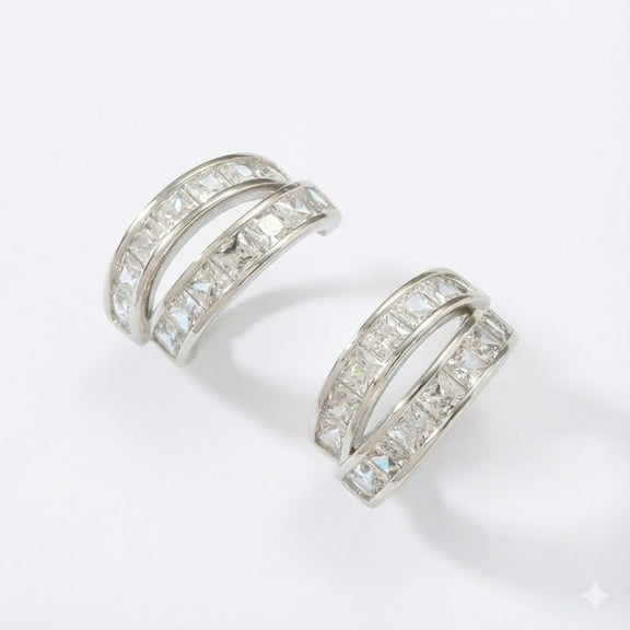 Velvora Clip On Cross C Shape Design Earings ,For Women's Hoop Earrings ,Silver Plated with Zircon