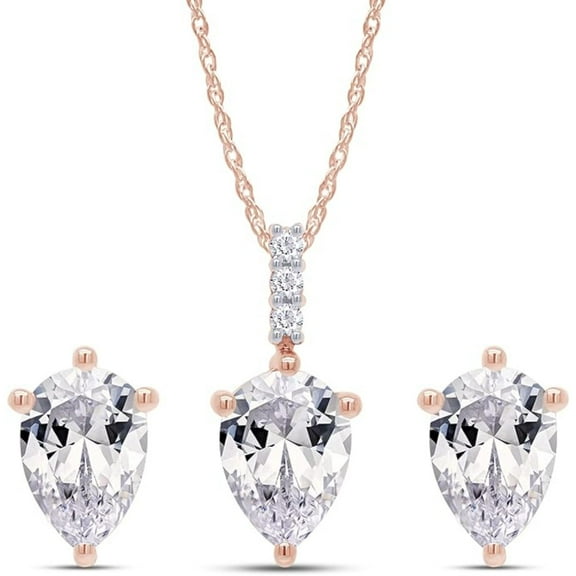 925 Sterling Silver 14K Rose Gold Finish Pear Cut White Diamond Solitaire Pendant & Stud Earrings Jewelry Set for Women