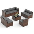 thumbnail image 5 of Poteban 9 Pieces Outdoor Sectional Sofa Set , PE Wicker Rattan Slanted Back Outdoor Conversation with Cushions and Glass Coffee Table for Backyard Garden, Dark Gray, 5 of 11