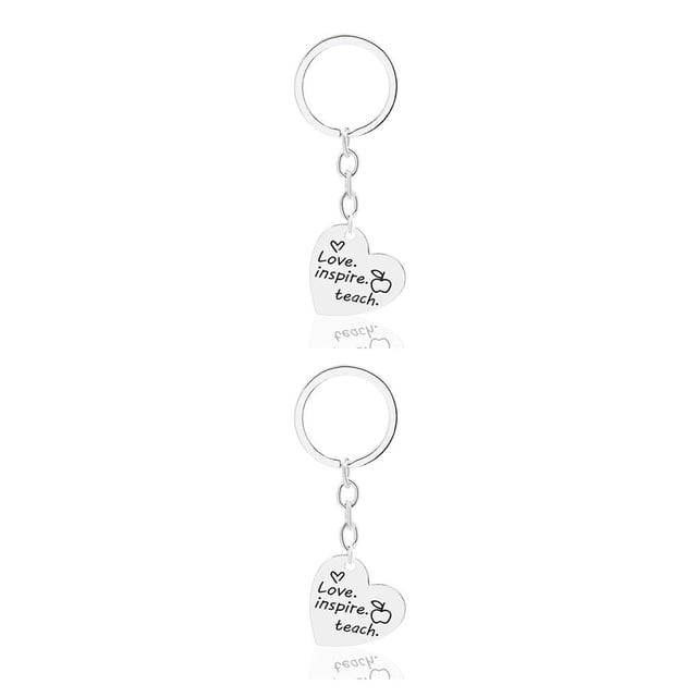 relayinert Teacher Keychain Heart-shape Key Chain Stainless Steel Charms Pendants D1270-2 2Set