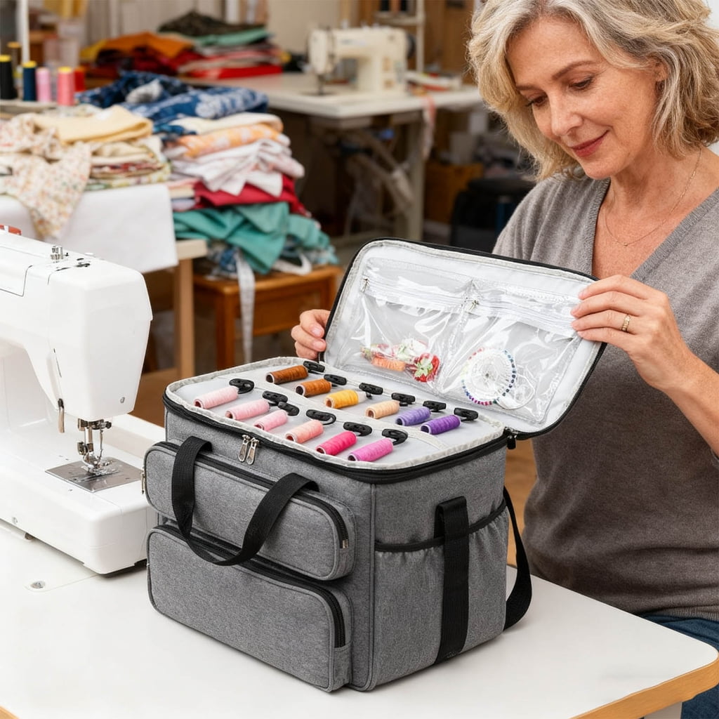 PatungKu Foldable Sewing Organizer Storage Bag Portable Craft Case With Multi Compartment For Home Travel Accessories
