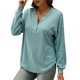 thumbnail image 1 of Blusa cepillada para mujer, camisa con cuello en V, manga larga, hombros caídos, con botones, sudade Abanopi Azul/Extragrande, 1 of 7