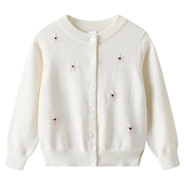Veste d'Hiver Garçon Unie Brodée Fleur Tricotée Cardigan