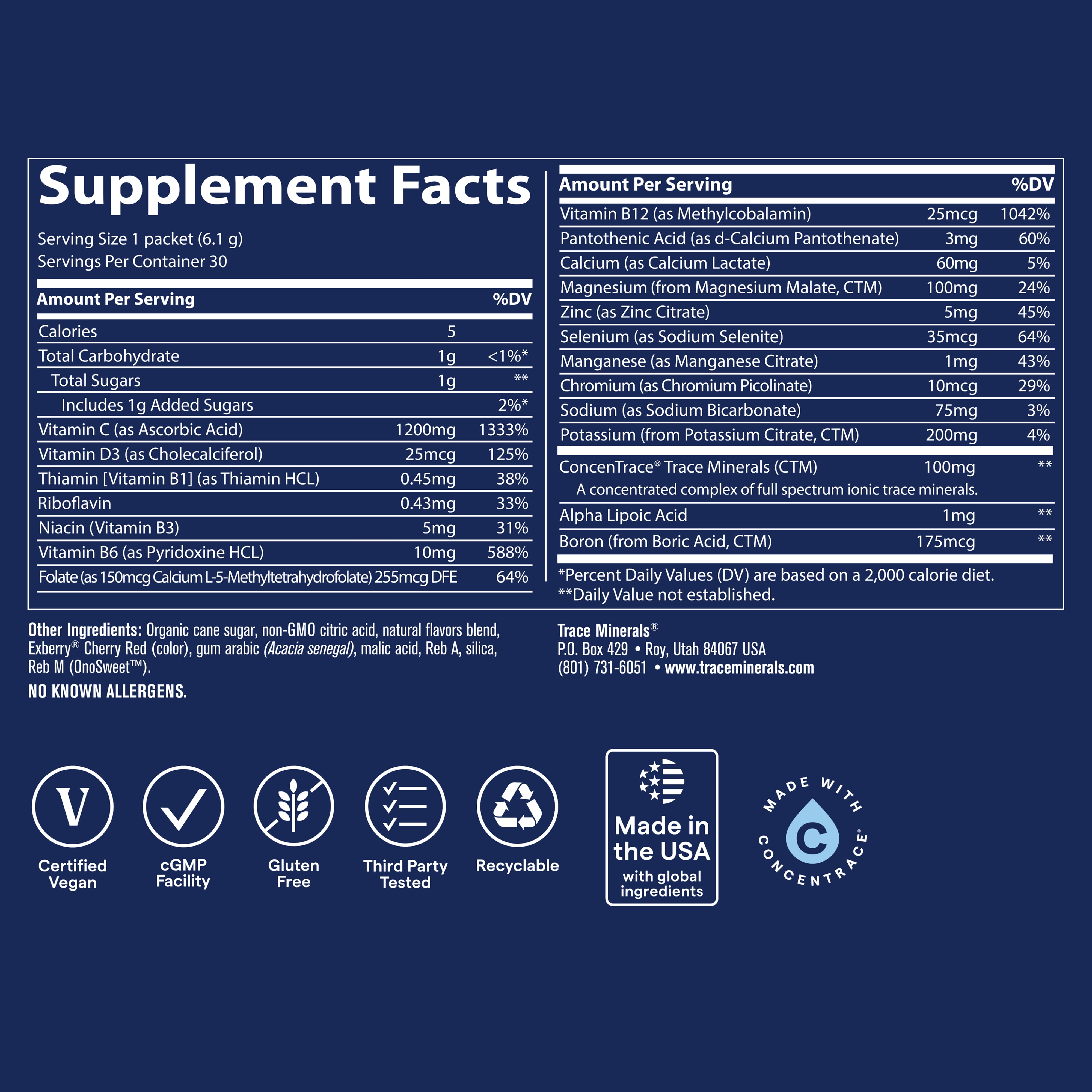 Trace Minerals Power Pak - Multivitamin Packets for Essential Nutrient Support - Hydration, Immunity & Energy - Natural Vitamins & Minerals - Cherry Lime - 30 Count (30 Servings)