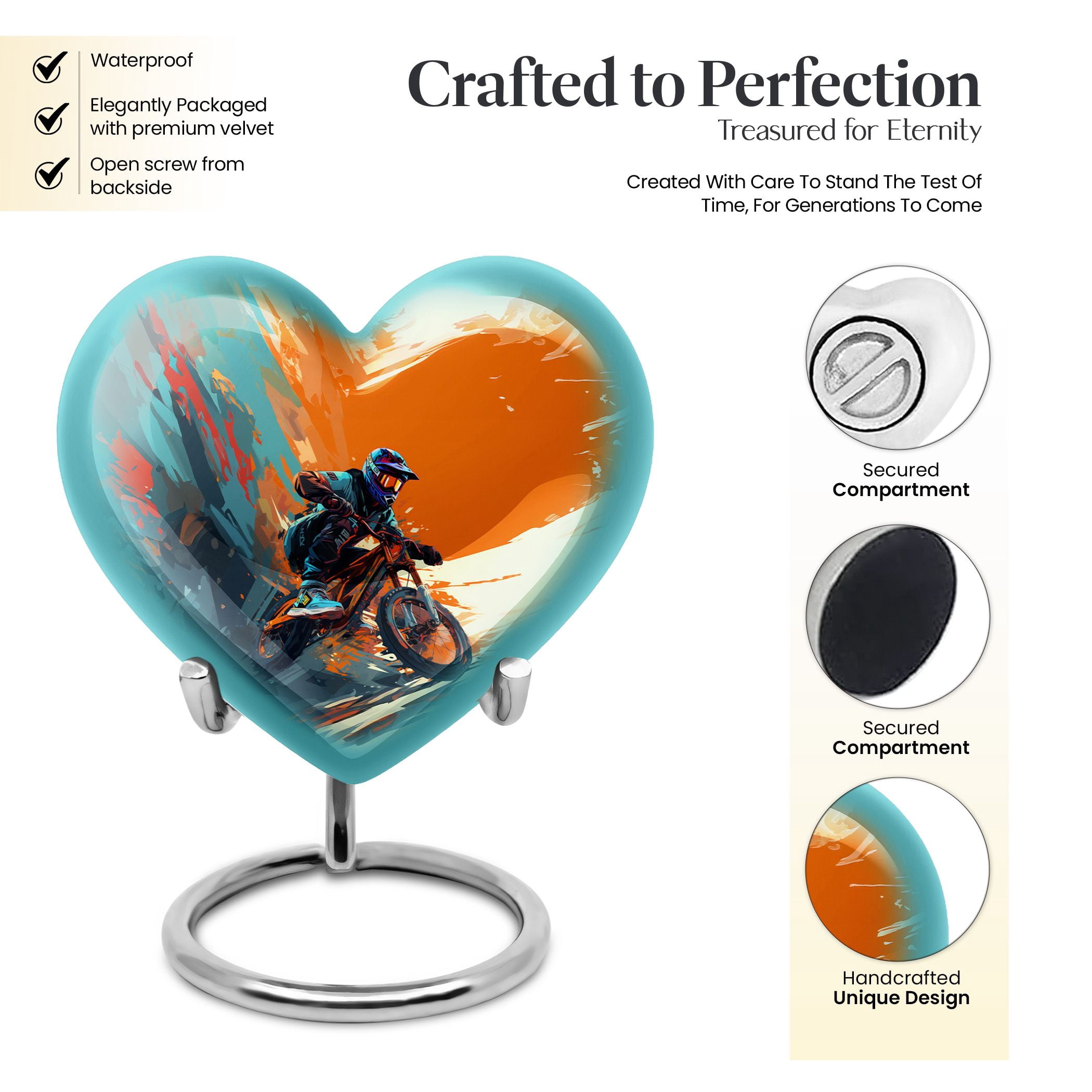 Motorcycle Heart Shaped Urn Keepsake, Small Urns For Human Ashes Adult Male Female, Mini Urns For Ashes, Memorial Ashes Holder, Burial Funeral Decorative Keepsake Box For Ashes, 3inch Set Of 1