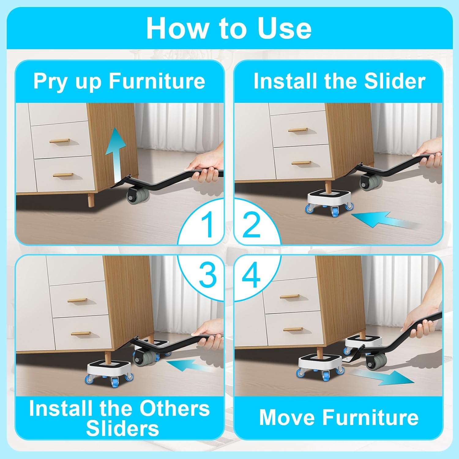 New Upgrade Furniture Sliders, Furniture Movers with Wheels, Furniture Lift Mover Tool Set with 360 °   Rotatable Wheels, Furniture Dolly for Moving Heavy Duty Sofa, Bed, Load Capacity Up to 750lb