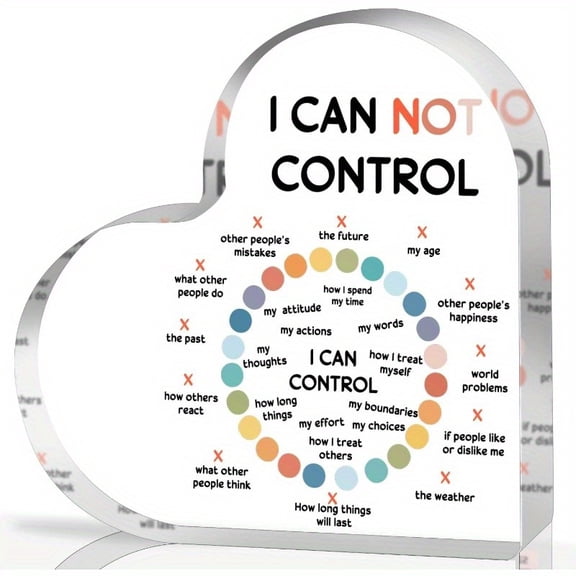 Acrylic Heart-Shaped "I Can Not Control" Sign Mental Health Therapy Affirmations School Counselor Decor Classroom Art Supplies Educational Gift For Social Worker Office Supplies 3D Wall Art