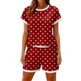 thumbnail image 3 of Sewkxo Two Piece Sets for Women Polka-Dot Summer Crew Neck Lounge Short Sets Shorts Sleeve Drawstring Sweatsuit with Pocket,Deep Red 2XL, 3 of 5