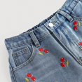 thumbnail image 5 of YMNXA Toddler Kids Girls Denim Shorts Elastic Waist Cherry Embroidery Distressed Ripped Comfortable Fashion Short Bottoms For Everyday Wear,Watermelon Red,10-10.5 Years, 5 of 6