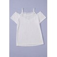 thumbnail image 1 of ABPHQTO Top de hombros descubiertos con encaje en contraste blanco para mujer, 1 of 5