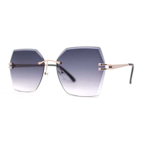 Womens Geometric Butterfly Rimless Oceanic Lens Chic Sunglasses Gold Smoke