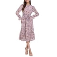 thumbnail image 1 of INSPIRE CHIC Vestido de Mujer Floral con Cuello Alto, Volantes, Manga Larga, Fluido, Chiffon, Corte A, Midi, Rosa S, 1 of 6