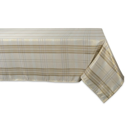 

Contemporary Home Living 84 Cream White and Brown Metallic Plaid Rectangular Tablecloth