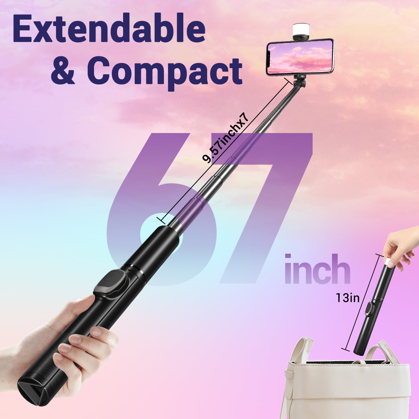 Avoalre 67" Tripod for iPhone with RGB Light, Adjustable Phone Tripod for 4.7"-7",Extendable & Compact Selfie Stick for iPhone/Android