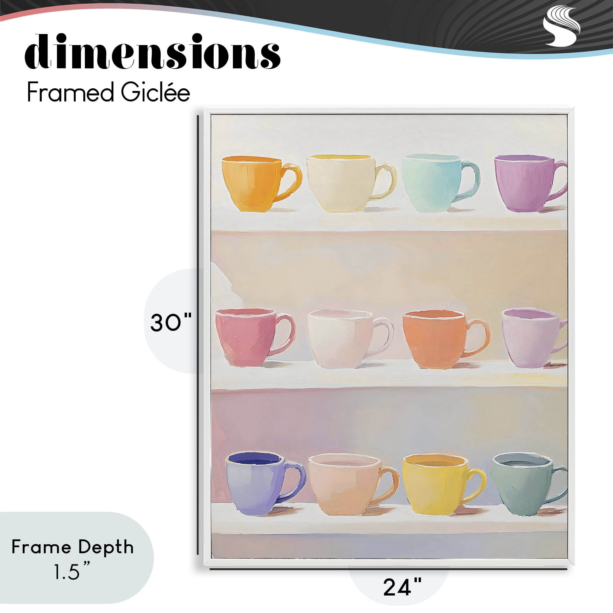 Stupell Industries Rows of Pastel Teacups White Framed Giclee Art, design by The Prints Vibe