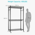 thumbnail image 6 of P1 Heavy Duty Garment Rack, 3 Tiers Adjustable Rolling Metal Closet Organizer with Lockable Wheels, FreeStanding Wardrobe with Double Hanger Rods & 1 Pair Hooks, Max Load 450 LBS, Black, 6 of 14