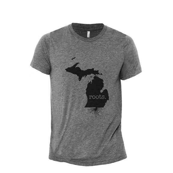 Home Roots State Michigan MI Men's Modern Fit Fun Casual T-Shirt Printed Graphic Tee Heather Grey 2X-Large