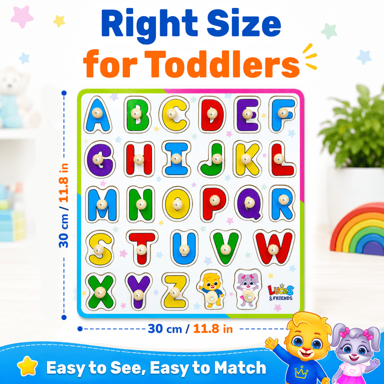 Lucas & Friends ABC Puzzle for Toddlers, Wooden Alphabet Toy