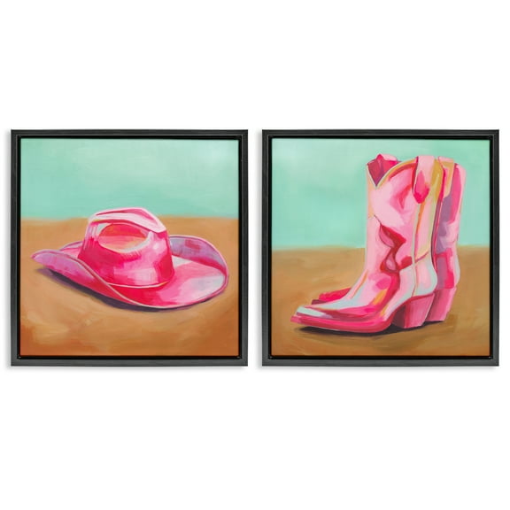 Stupell Industries Pink Theme Cowgirl Fashion Entertainment Painting Black Floater Framed Canvas Art Print Wall Art, 18 x 18, Set of 2