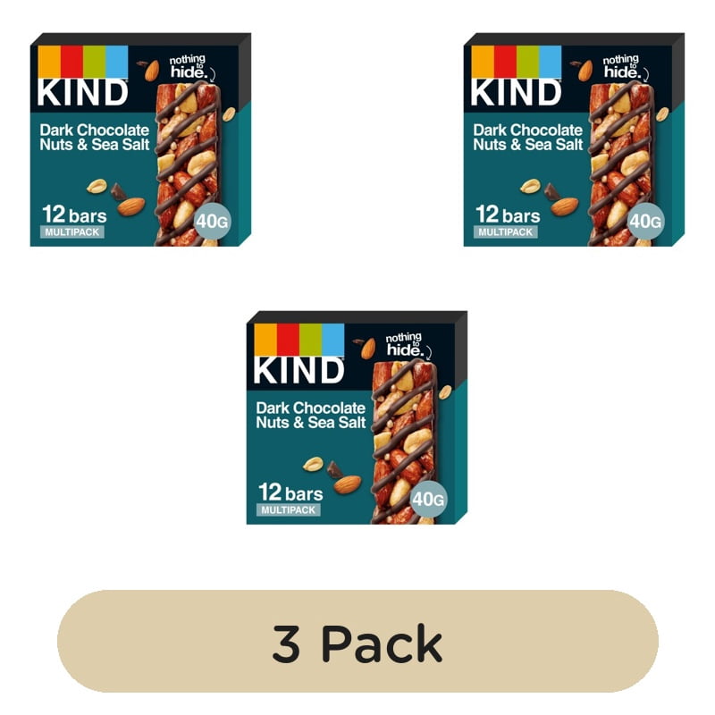 KIND Dark Chocolate Nuts & Sea Salt Snack Bars Multipack 12 x 40g, British Import (Pack of 3)