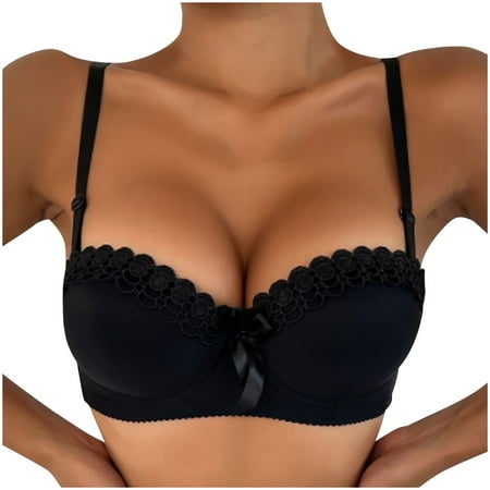 Women s Sports Bra Fashion Lace Backless Solid Strap Wrap Plus Size Bra Underwear V-Neck No Underwire Bra Feature Hook and Eye Closure Demi & Balconette Bra Style Y-126   Black S